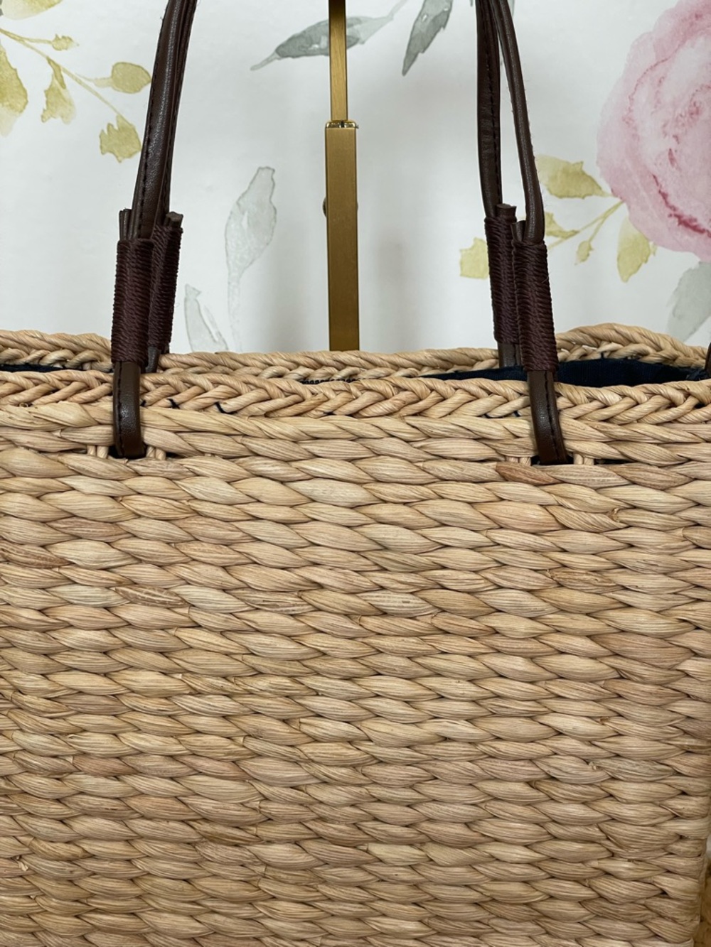 Woven Straw Sailboat Vacation Tote Bag - Natural with Euro Summer Straw Details - Picture 6 of 7